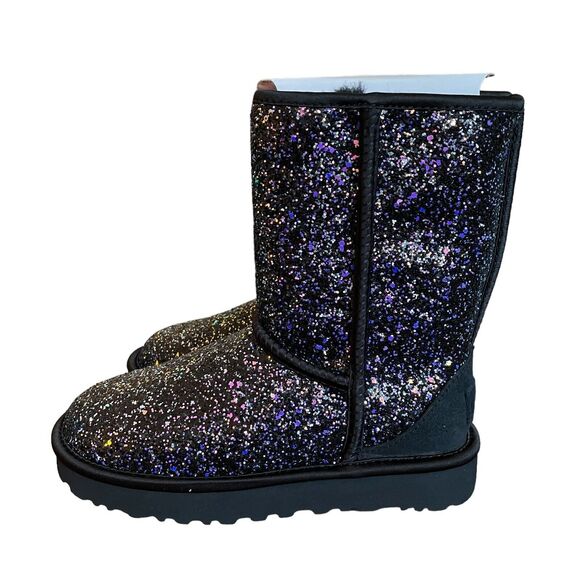UGG Classic Short Cosmos Boots Size 5 Black With Purple Glitter Sparkle 1105390 - Picture 4 of 7